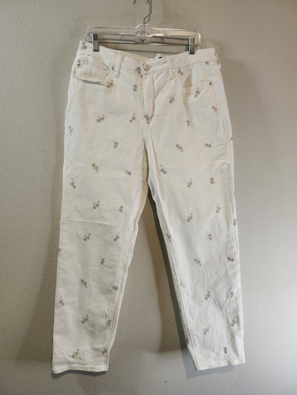 Seven7 Jeans 90's Straight Leg Cream Floral Embroidery Pattern Jeans Size 14 New